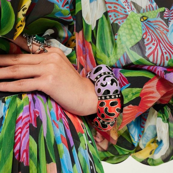 Iris‎ Apfel x H&M Rhinestone Abstract Cuff Bangle Orange Purple Brass Bracelet - Picture 5 of 6